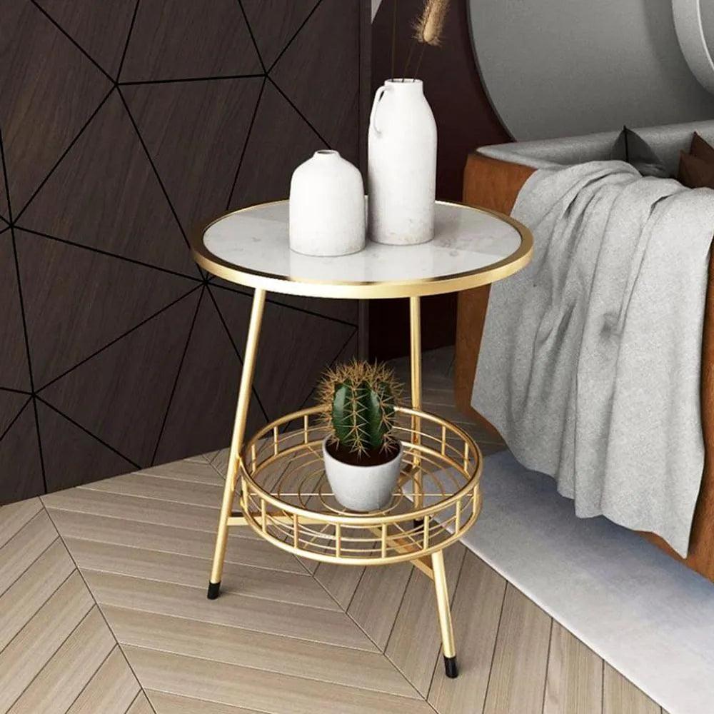White Marble Round End Table with Iron Stand - Decor Mantra 