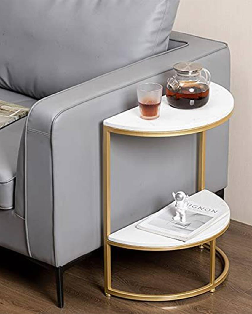 Half-Round Marble Side Table in Gold - Decor Mantra 