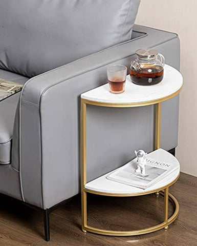 Half-Round Marble Side Table in Gold - Decor Mantra 