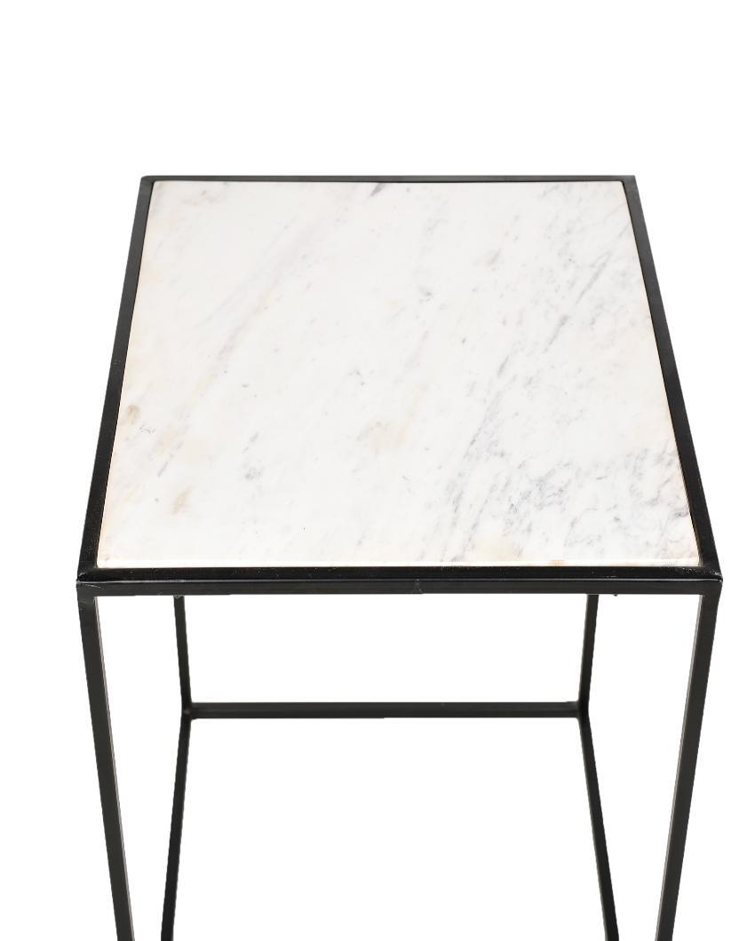 Square White Marble and Black Stand Side Table - Decor Mantra 