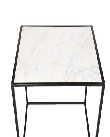 Square White Marble and Black Stand Side Table - Decor Mantra 