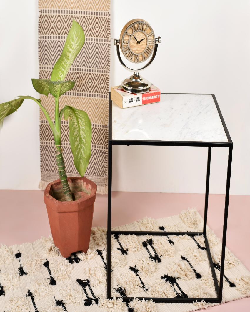 Square White Marble and Black Stand Side Table - Decor Mantra 