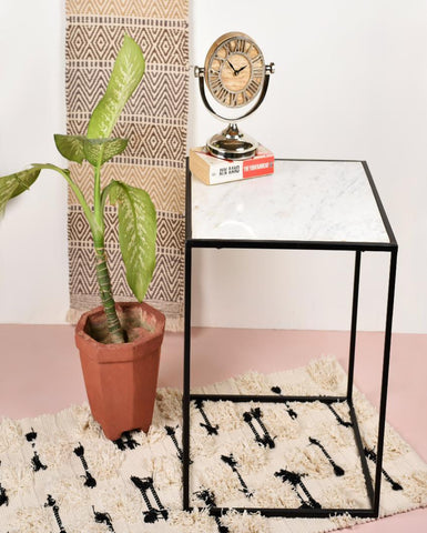 Square White Marble and Black Stand Side Table - Decor Mantra 