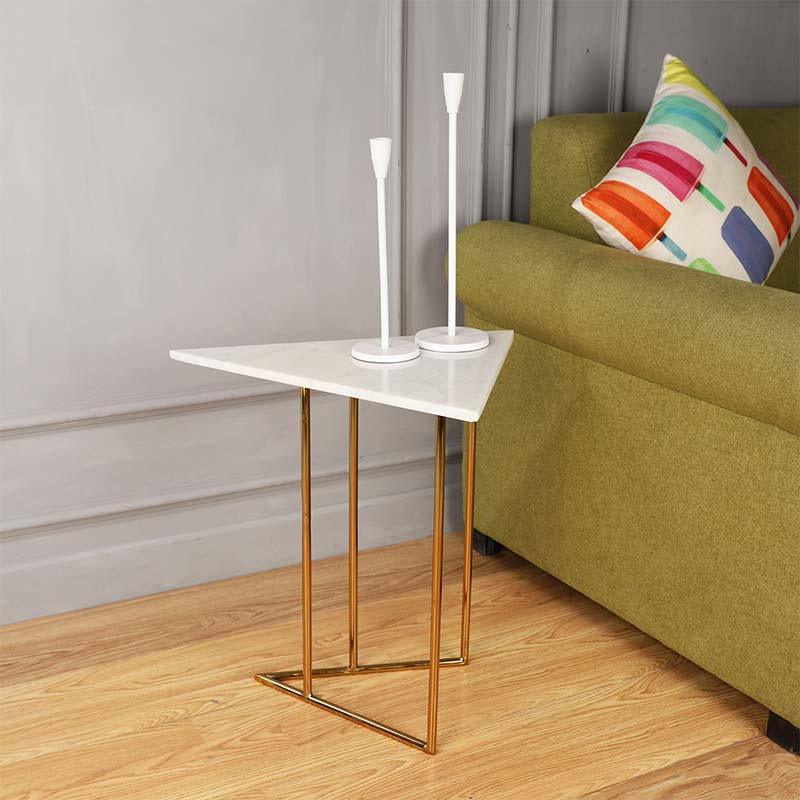 Compact Marbled Steel Triangle SideTables - Decor Mantra 