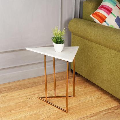 Compact Marbled Steel Triangle SideTables - Decor Mantra 