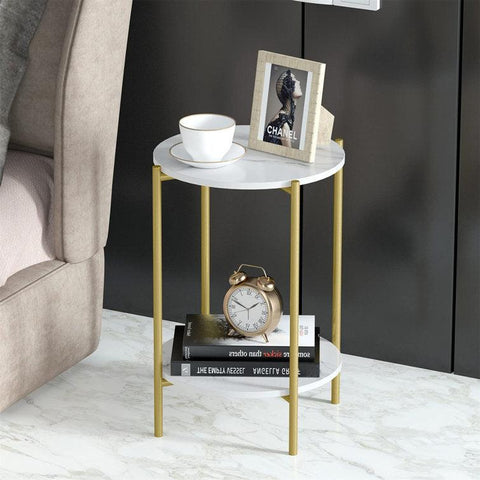 Elegant 2-Tier Round Marble Coffee Table with Gold Legs - Decor Mantra 