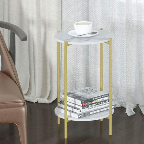 Elegant 2-Tier Round Marble Coffee Table with Gold Legs - Decor Mantra 