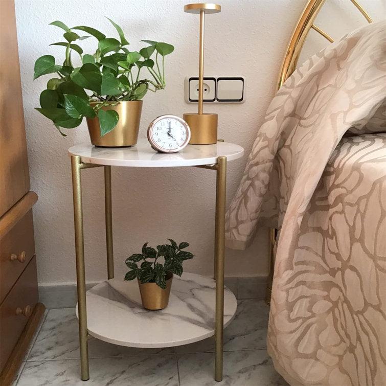 Elegant 2-Tier Round Marble Coffee Table with Gold Legs - Decor Mantra 