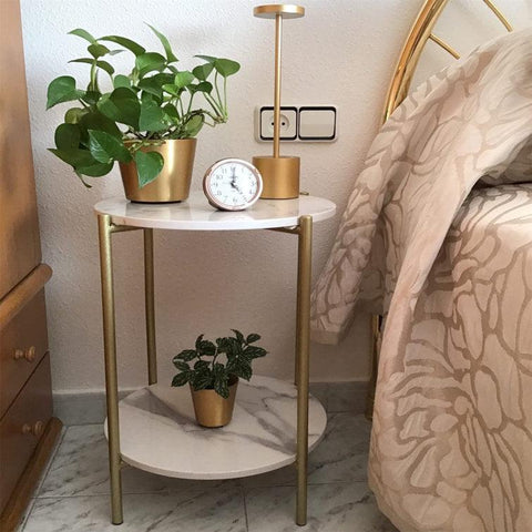 Elegant 2-Tier Round Marble Coffee Table with Gold Legs - Decor Mantra 