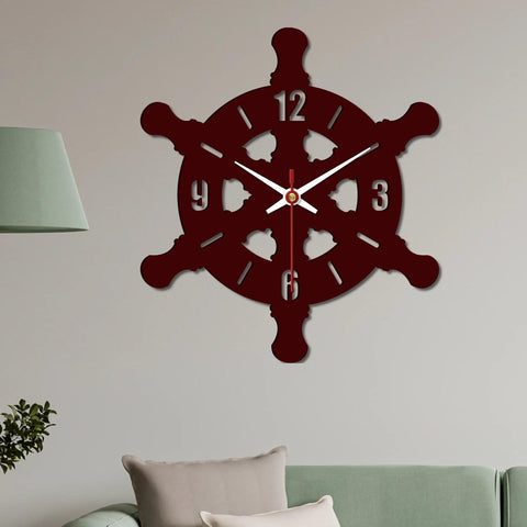 Ship Wheel Shape Wooden Wall Clock - Decor Mantra 
