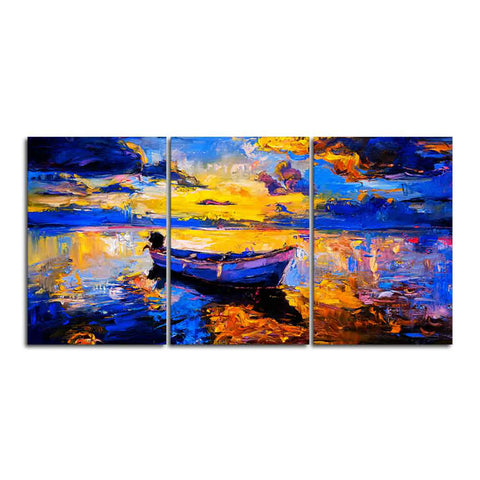 Sky Sunset and Boat on the Water 3 Pieces Canvas Wall Painting