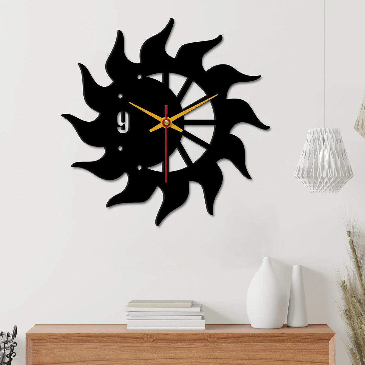 Sun Flames Wooden Wall Clock - Decor Mantra 