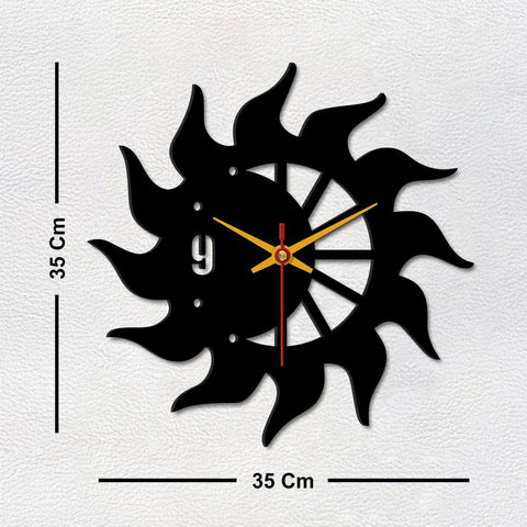 Sun Flames Wooden Wall Clock - Decor Mantra 