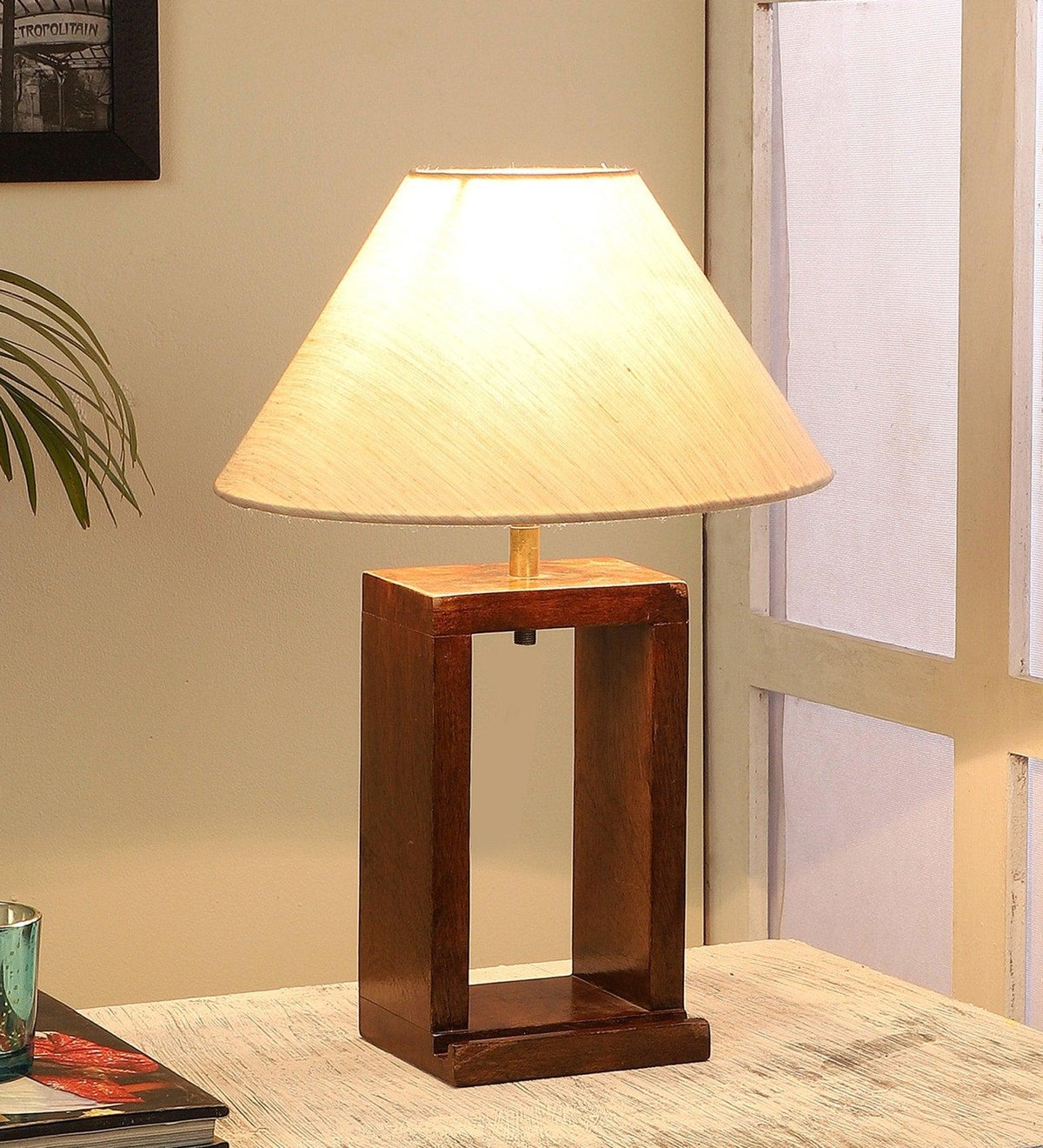 Elegant Kevin Night Lamp Featuring Off-White Cotton and Acrylic Shade - Decor Mantra 