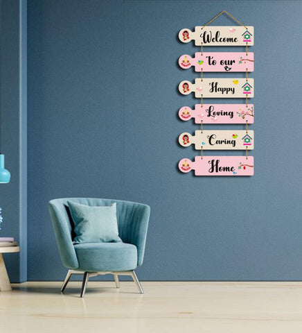 Welcome Home Quote Decorative Wall Art MDF Wooden Wall Hanger for Living Room | Bedroom | Gifts | Decor Hanging Ornaments | Modern Decoration (WH_6601N), Set of 6 - Decor Mantra 
