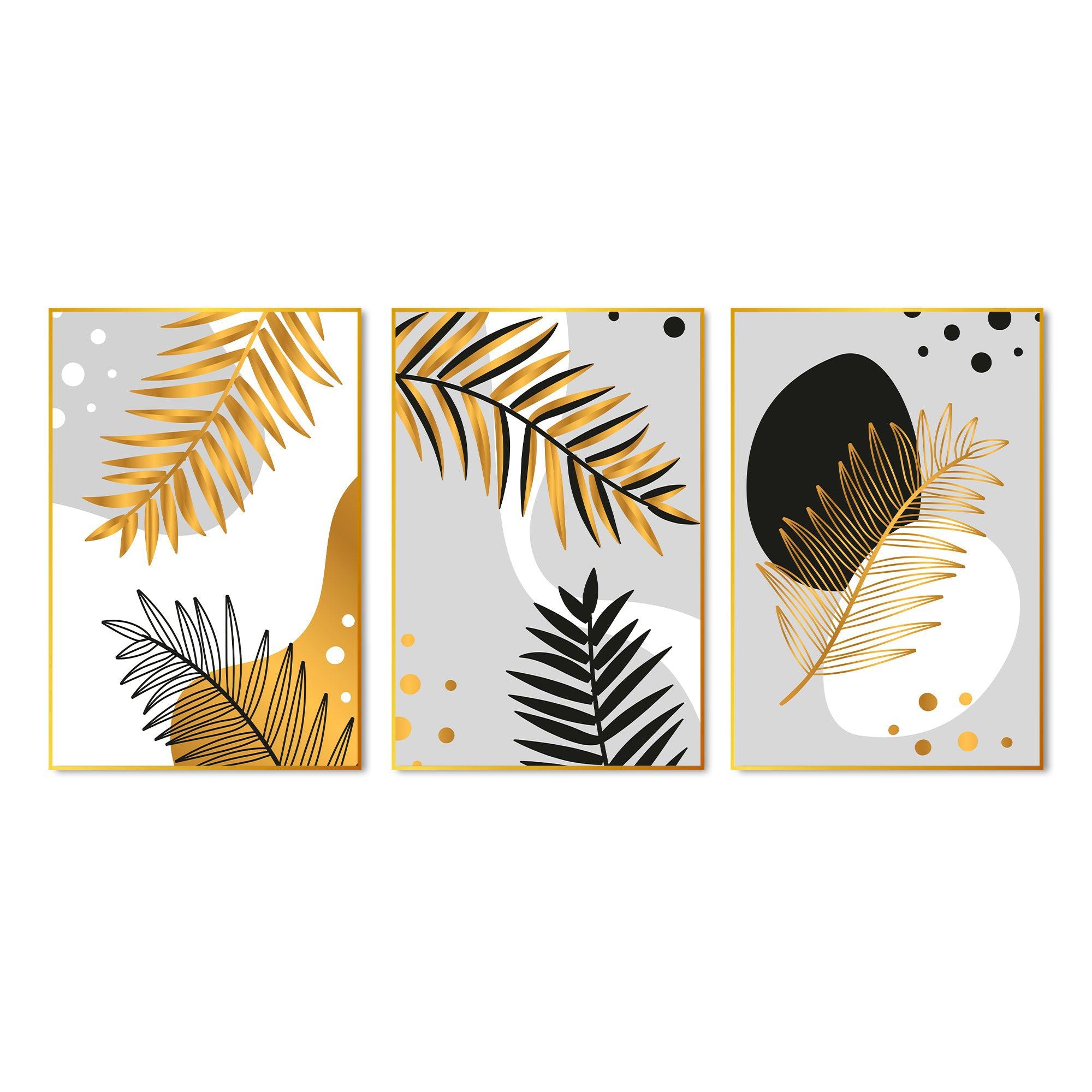 Palm Leaf Floating Canvas Wall Painting Set of Three - Decor Mantra 