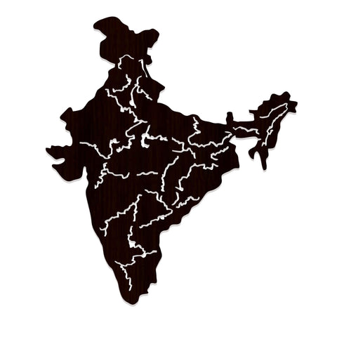 India Map Backlit Wooden Wall Decor with LED Night Light Walnut Finish - Decor Mantra 