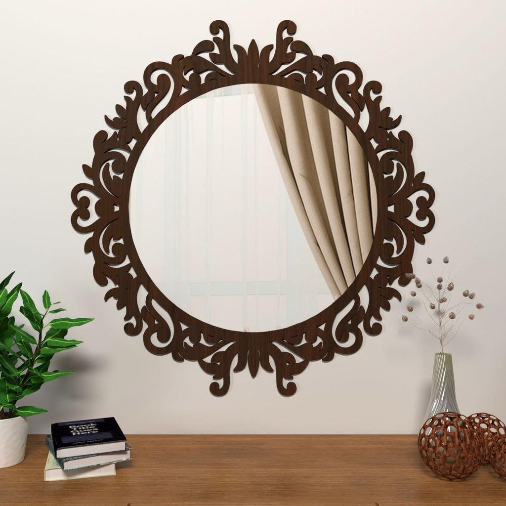 Motif Designer Art Modern Round Shape Mirror with Wooden Frame - Decor Mantra 