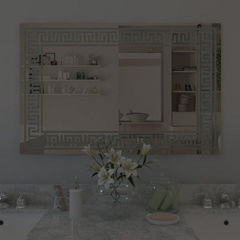 Designer Greek Key Motif Shape LED Rectangular Bathroom Mirror - Decor Mantra 