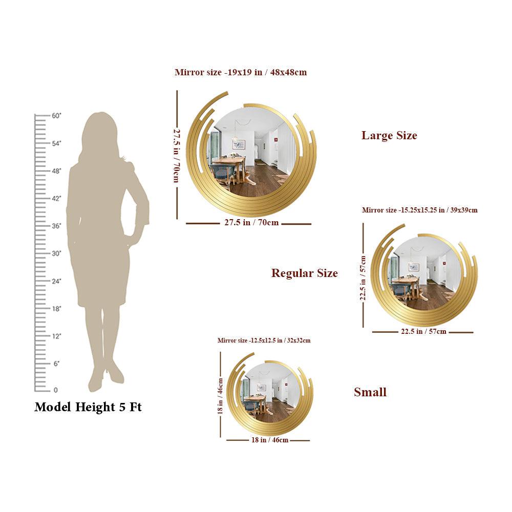 Beautiful Decorative Wooden Wall Mirror Rounded Shape with Golden Finish Frame - Decor Mantra 