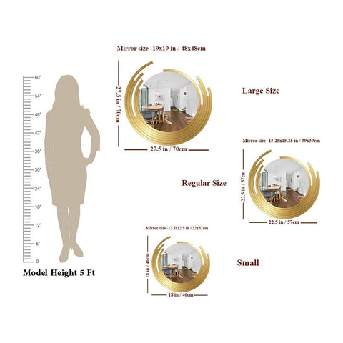 Beautiful Decorative Wooden Wall Mirror Rounded Shape with Golden Finish Frame - Decor Mantra 