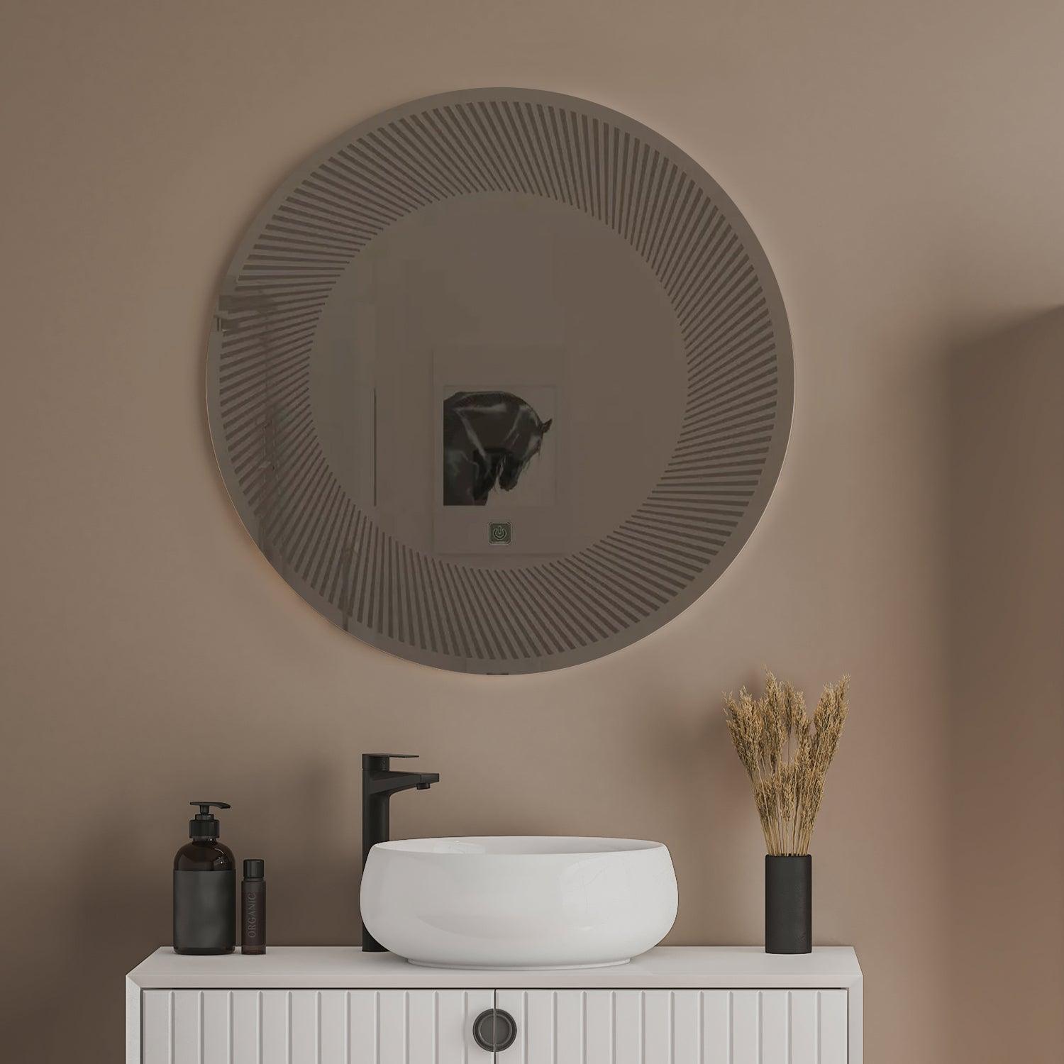 Modern Design Semi-Spiral Round LED Bathroom Wall Mirror - Decor Mantra 