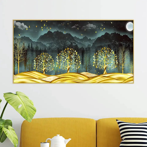 Golden Night Landscape Canvas Painting