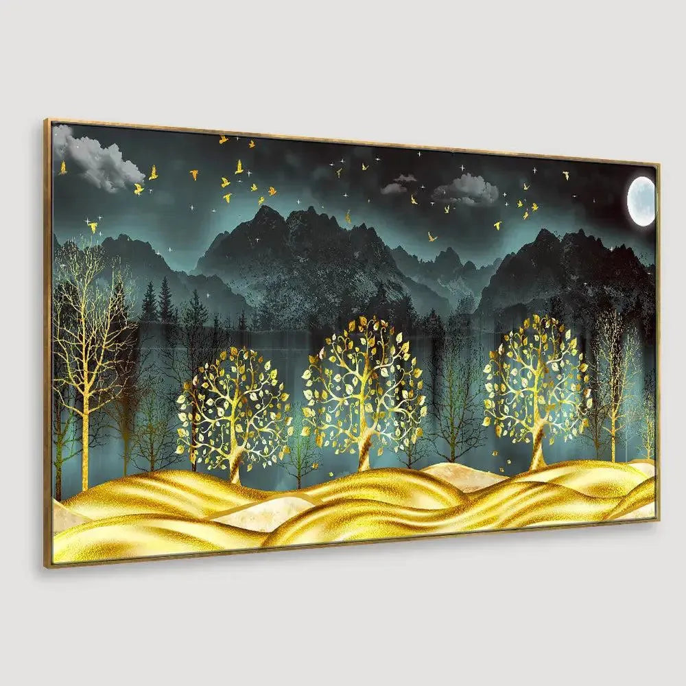 Golden Night Landscape Canvas Painting
