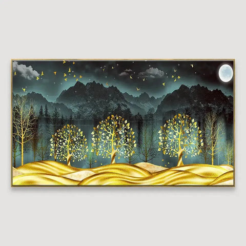 Golden Night Landscape Canvas Painting