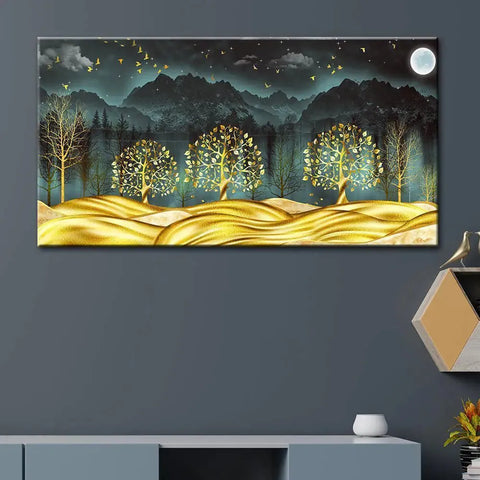 Golden Night Landscape Canvas Painting