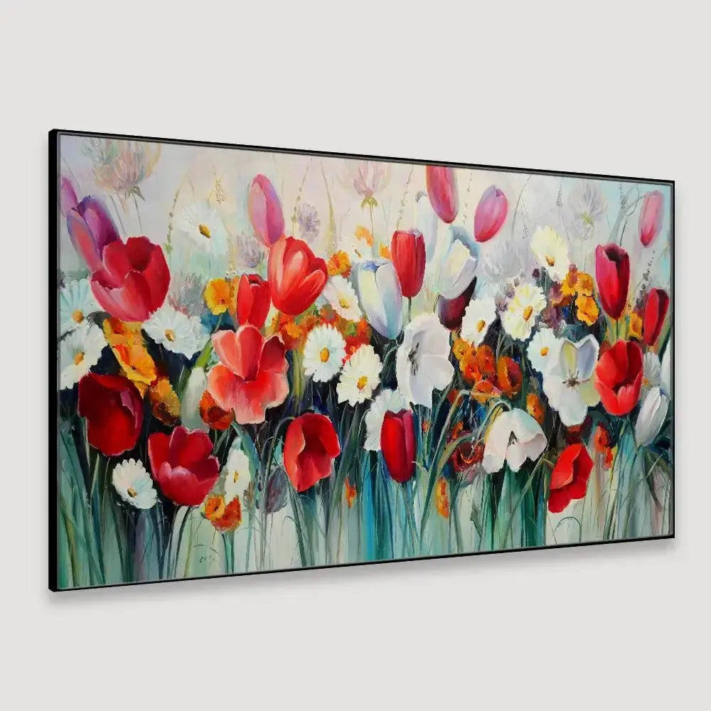 Red and White Tulips Floral Canvas Painting