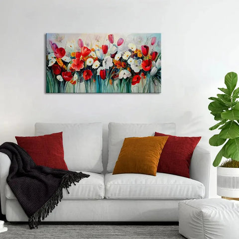 Red and White Tulips Floral Canvas Painting