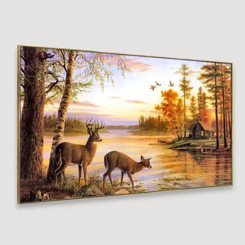 Panoramic Wall Painting on Canvas of a Sunset at the Lake