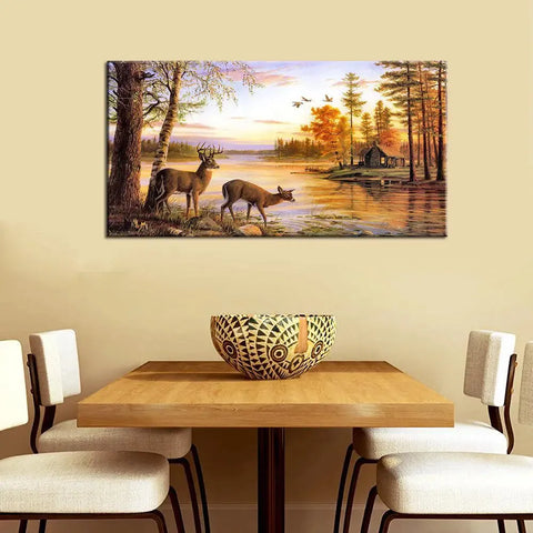 Panoramic Wall Painting on Canvas of a Sunset at the Lake
