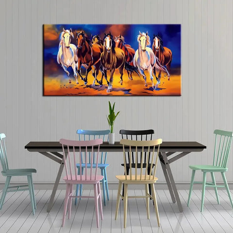 Seven Spirited Horses in Motion Canvas Painting