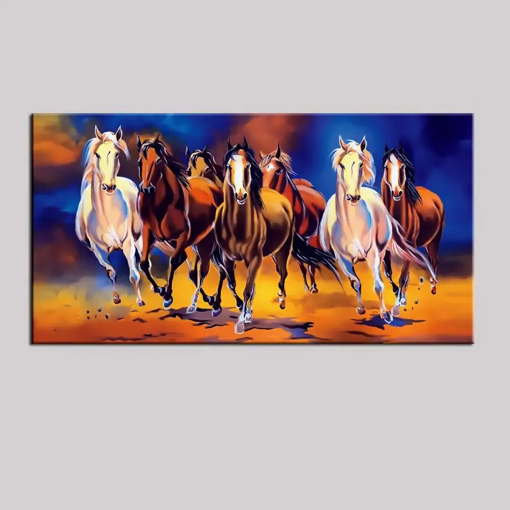 Seven Spirited Horses in Motion Canvas Painting