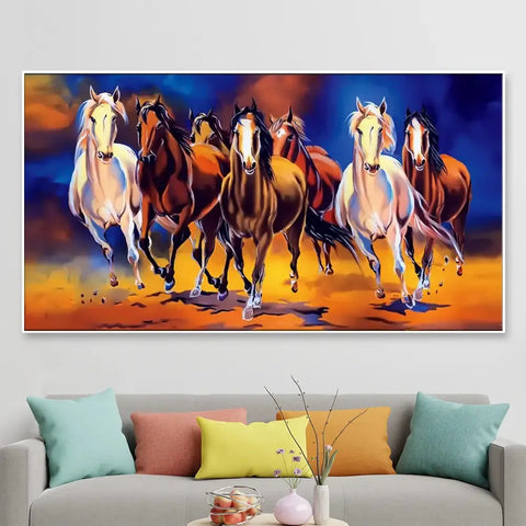 Seven Spirited Horses in Motion Canvas Painting