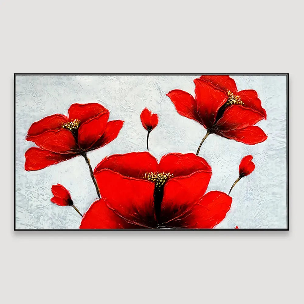 Elegant Red Flower Wide Format Canvas Painting