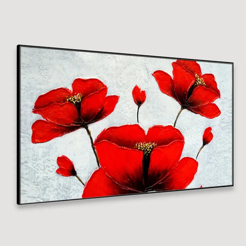 Elegant Red Flower Wide Format Canvas Painting