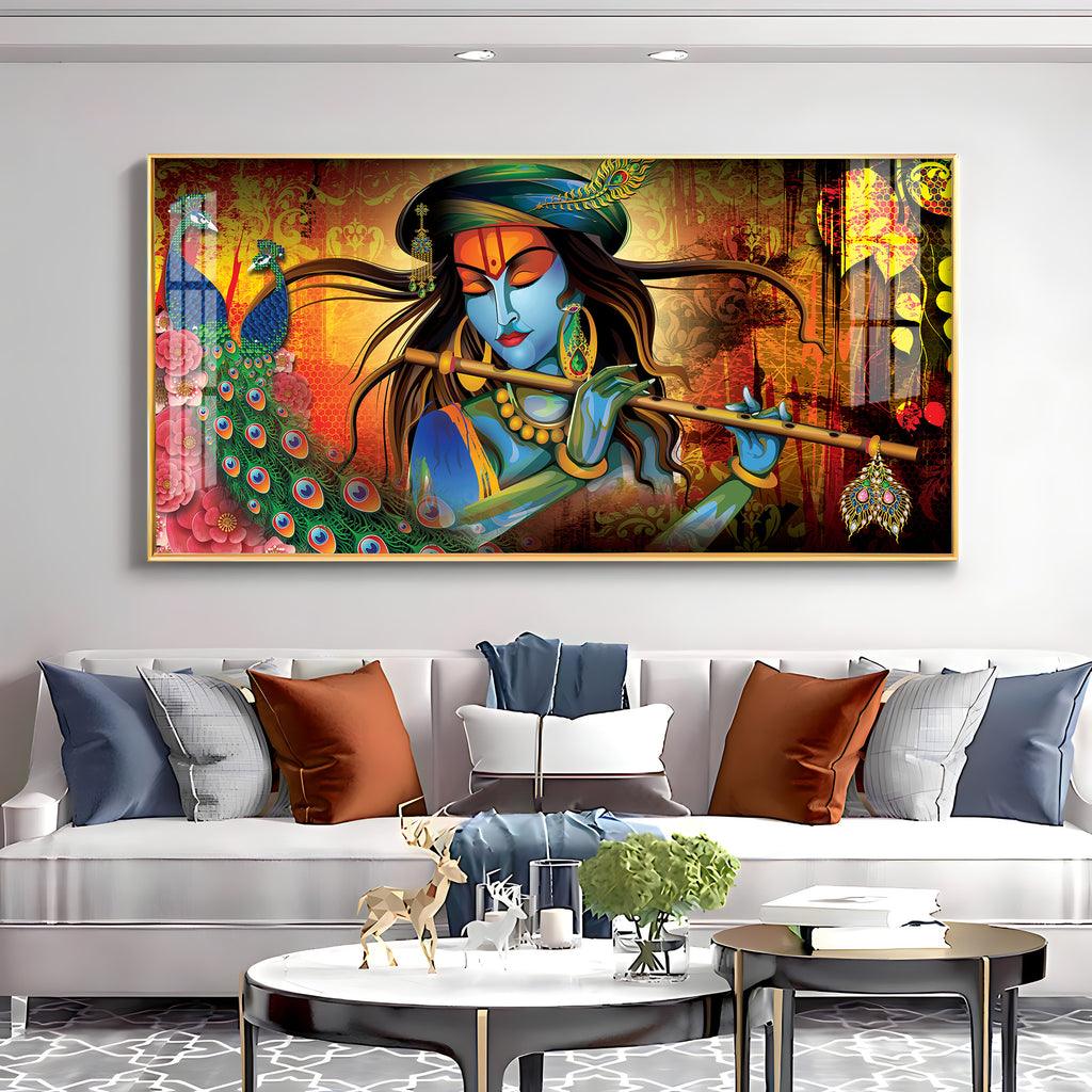 Krishna in Vrindavan Elegant Acrylic Horizontal Wall Decor - Decor Mantra 