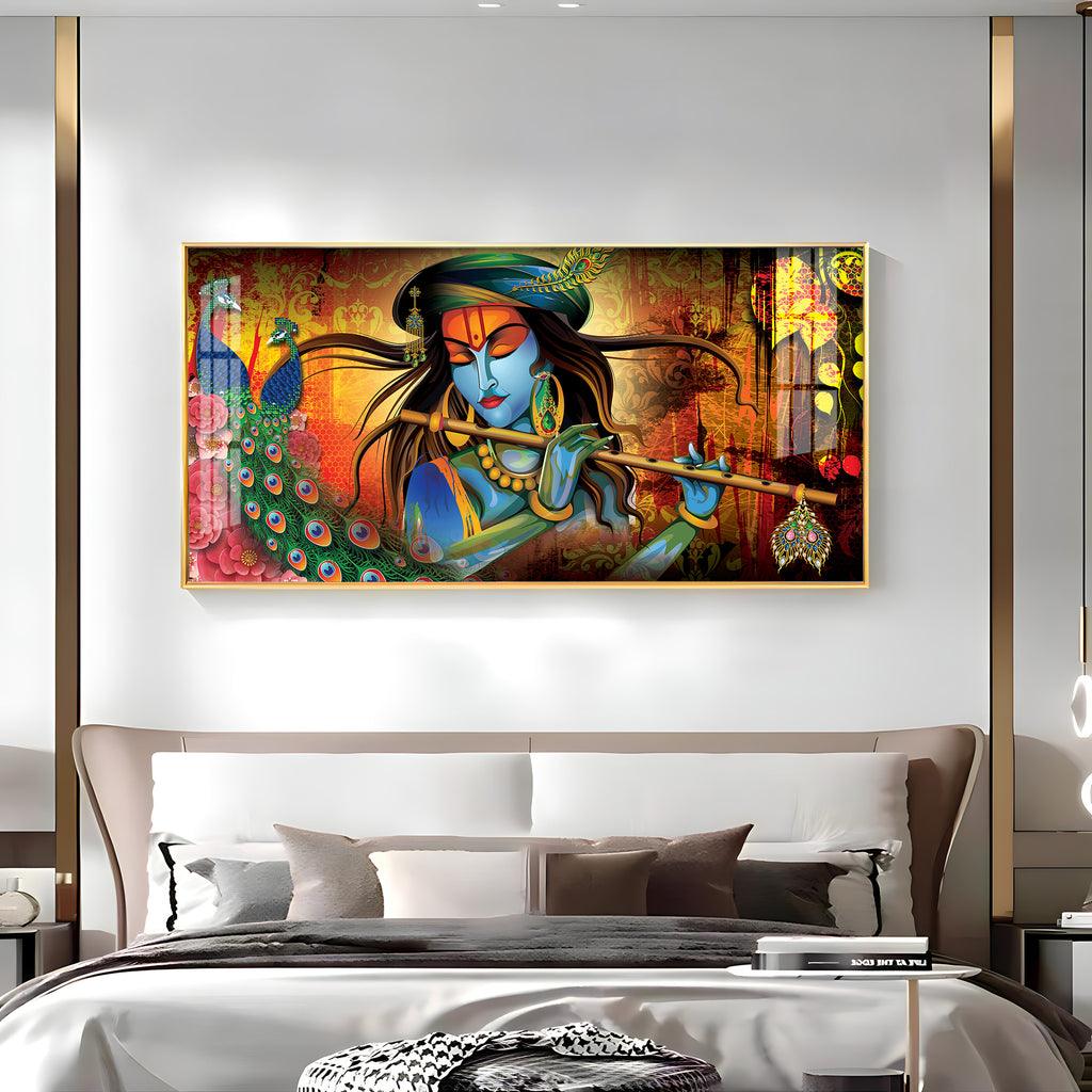 Krishna in Vrindavan Elegant Acrylic Horizontal Wall Decor - Decor Mantra 