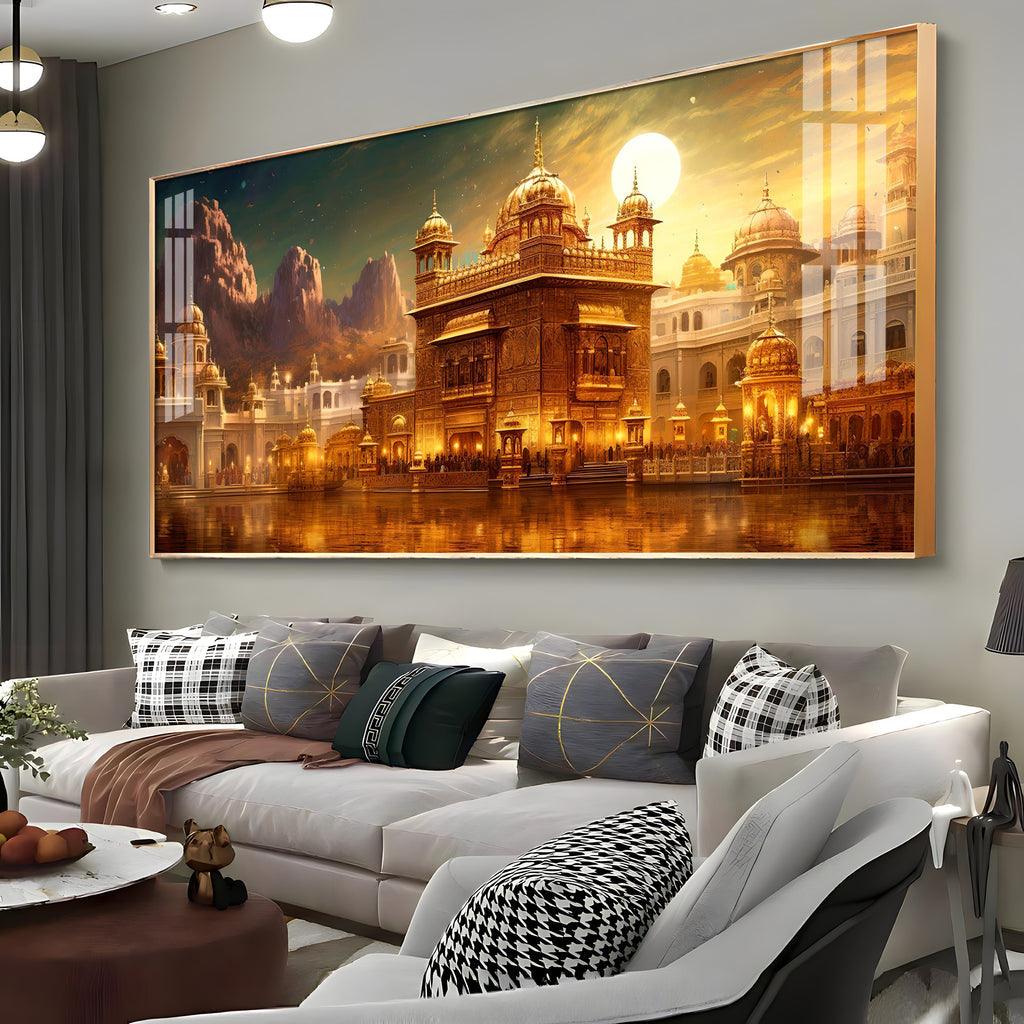 Temple Shining in Gold Premium Acrylic Horizontal Wall Art - Decor Mantra 