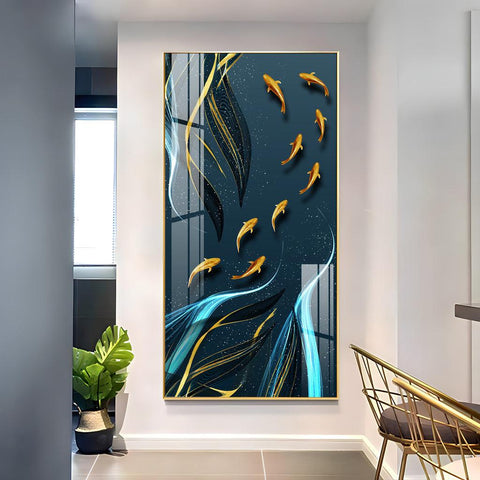 The Majestic Golden Koi Fish Premium Acrylic Vertical Wall Art - Decor Mantra 