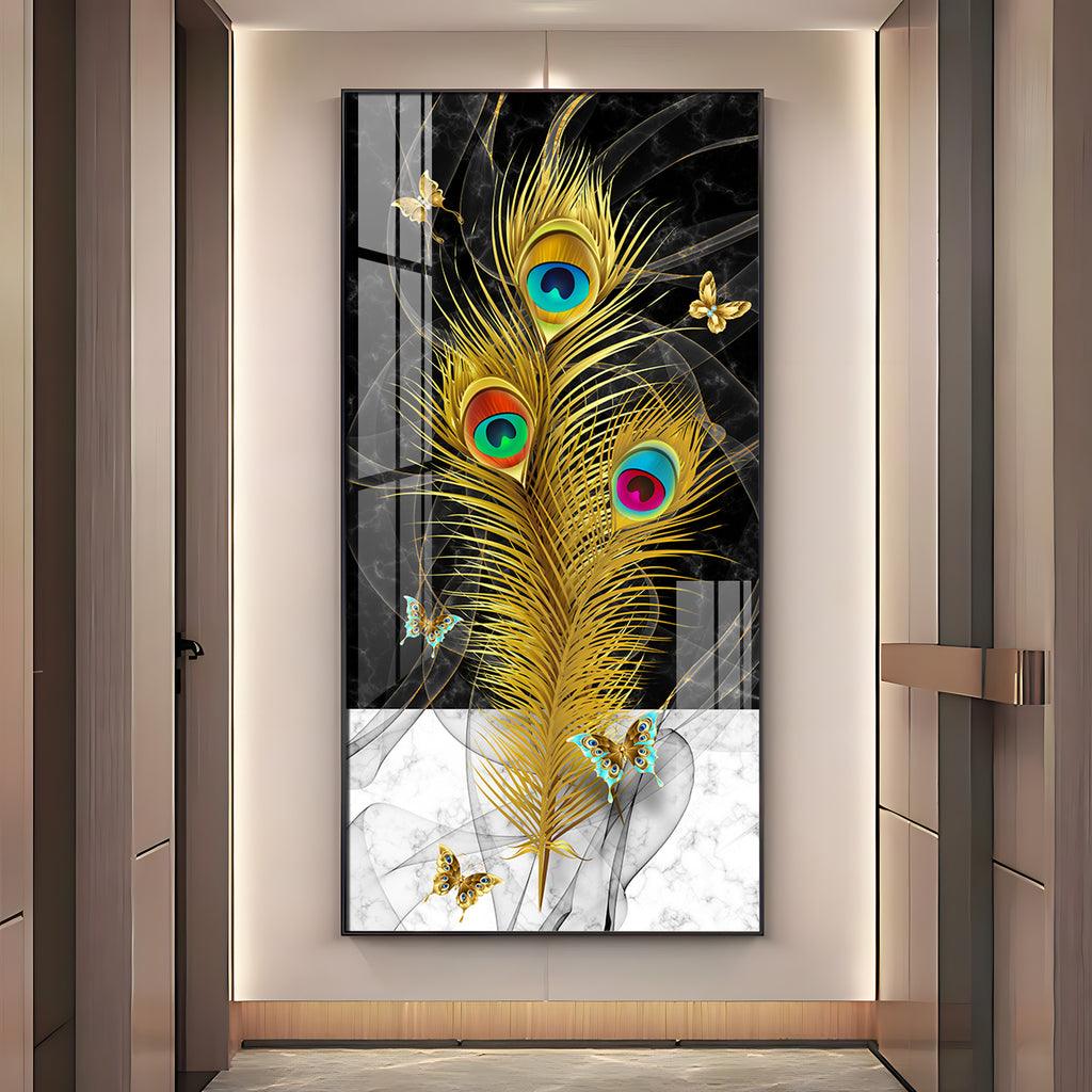 Elegant Krishna Mor Pankh Acrylic Vertical Wall Art - Decor Mantra 