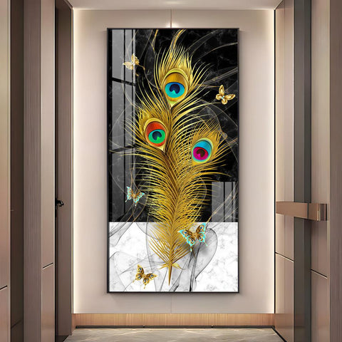 Elegant Krishna Mor Pankh Acrylic Vertical Wall Art - Decor Mantra 