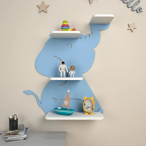 Cute Little Elephant Shape Wooden Wall Shelf for Kids - Decor Mantra 