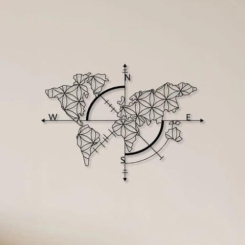World Map With Direction Metal Wall Art - Decor Mantra 