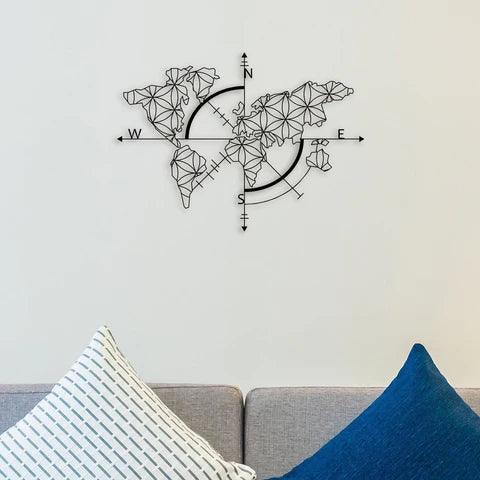 World Map With Direction Metal Wall Art - Decor Mantra 