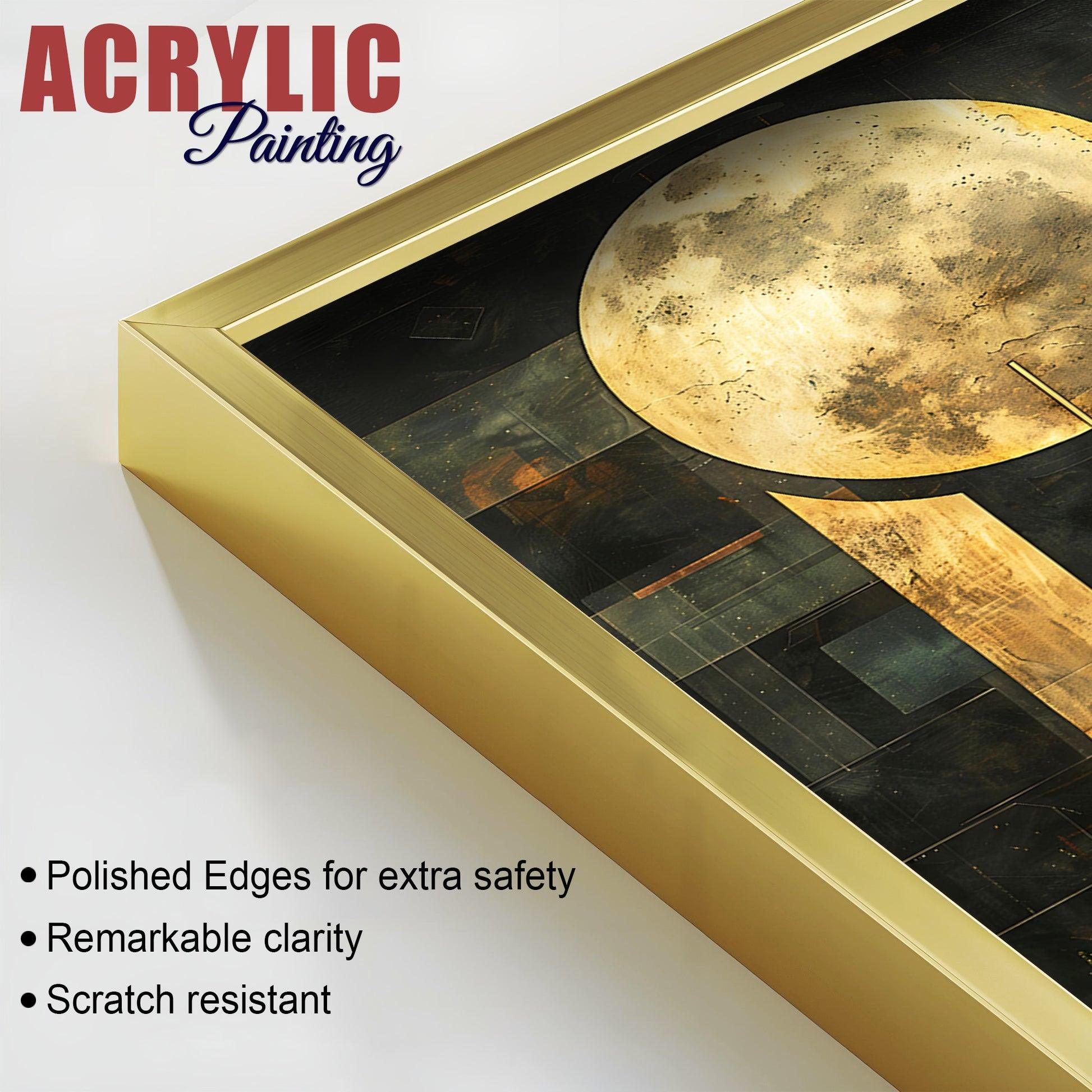 Abstract Golden Textured Shape Art Acrylic Floating Wall Painting Set Of 2 - Decor Mantra 