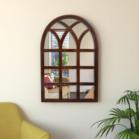 Arched Motif Window Frame Wooden Mirror - Decor Mantra 